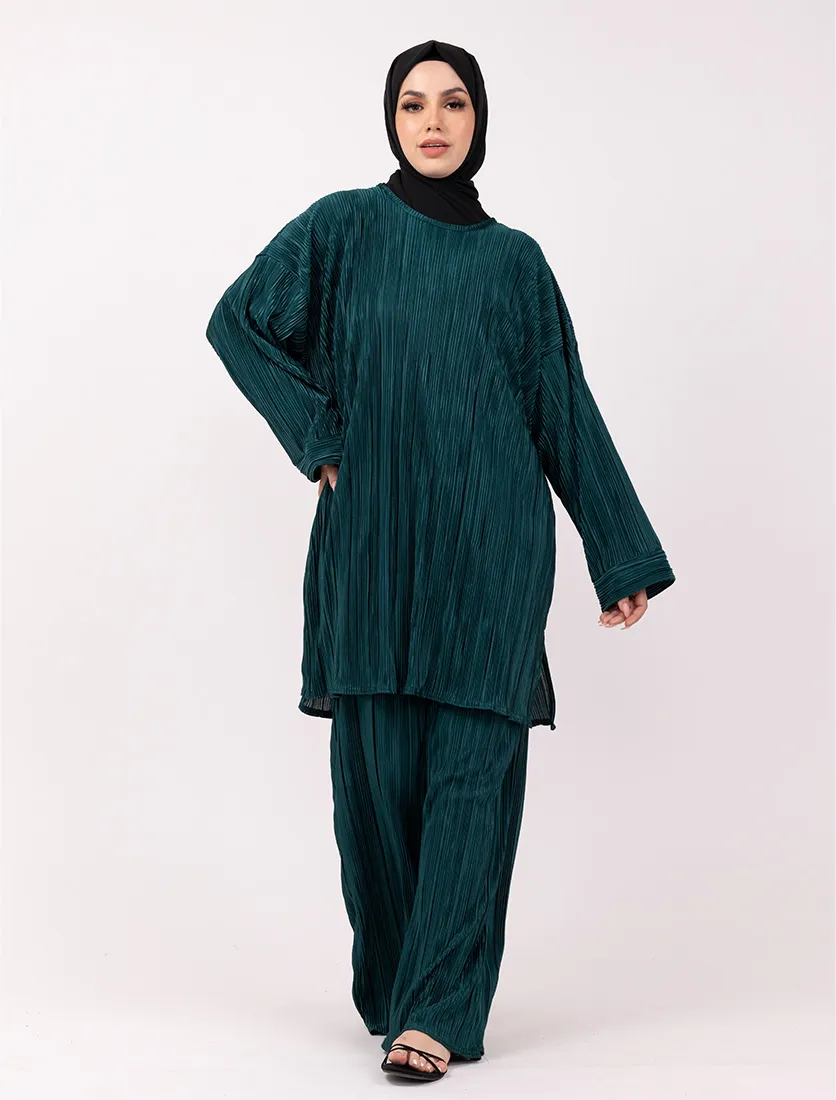 Green Midi Plisse Co Ord